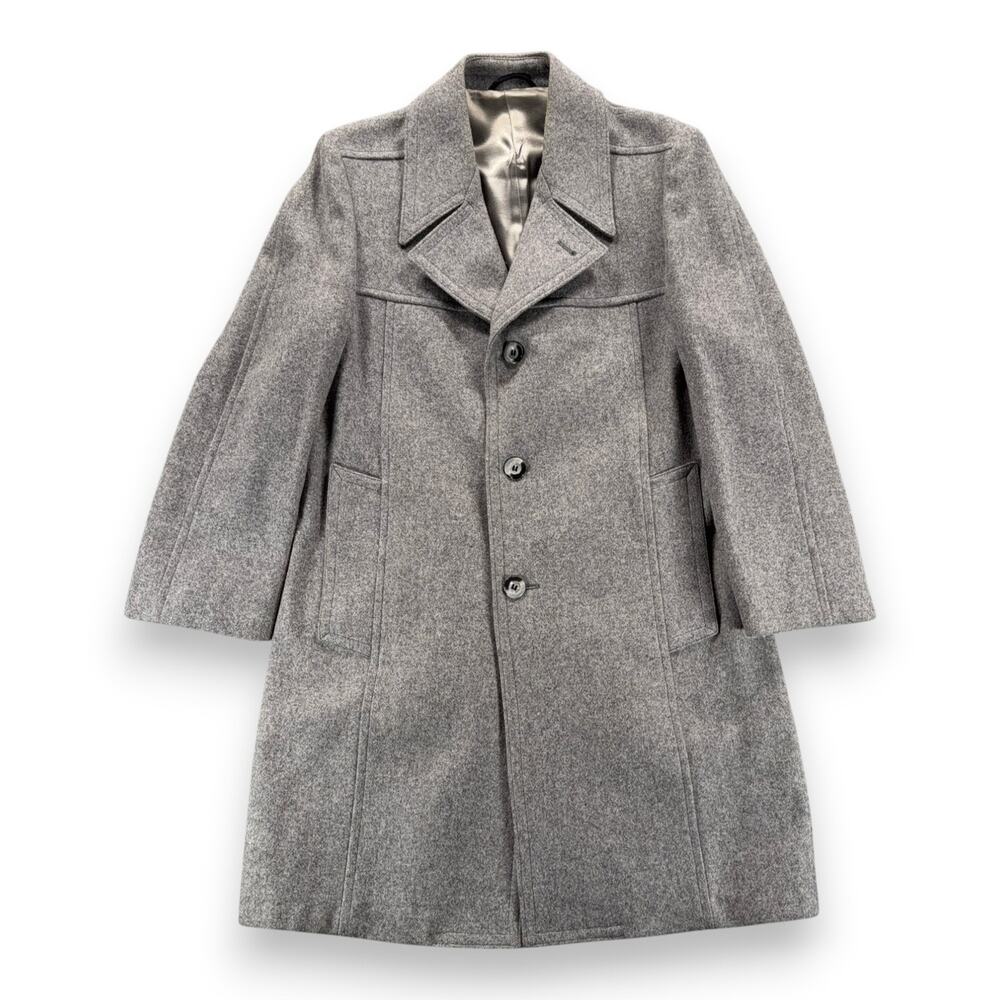 Vintage Grais Coat Mens 38 Gray Wool Overcoat Topcoat Woolmark Lined USA 70s